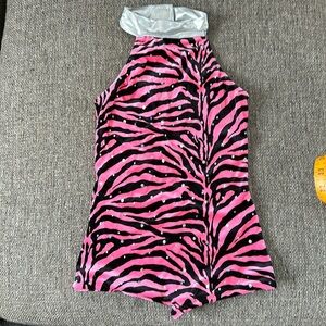 Girls Pink Black Zebra Print Dance Leotard Size Small Child